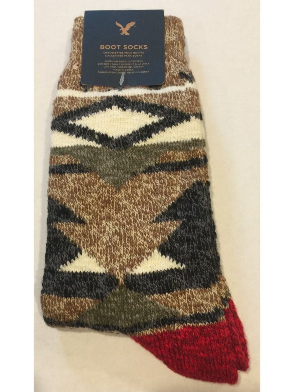 American Eagle Ladies Boot Socks OSFM Cotton Blend Cream Blue Brown